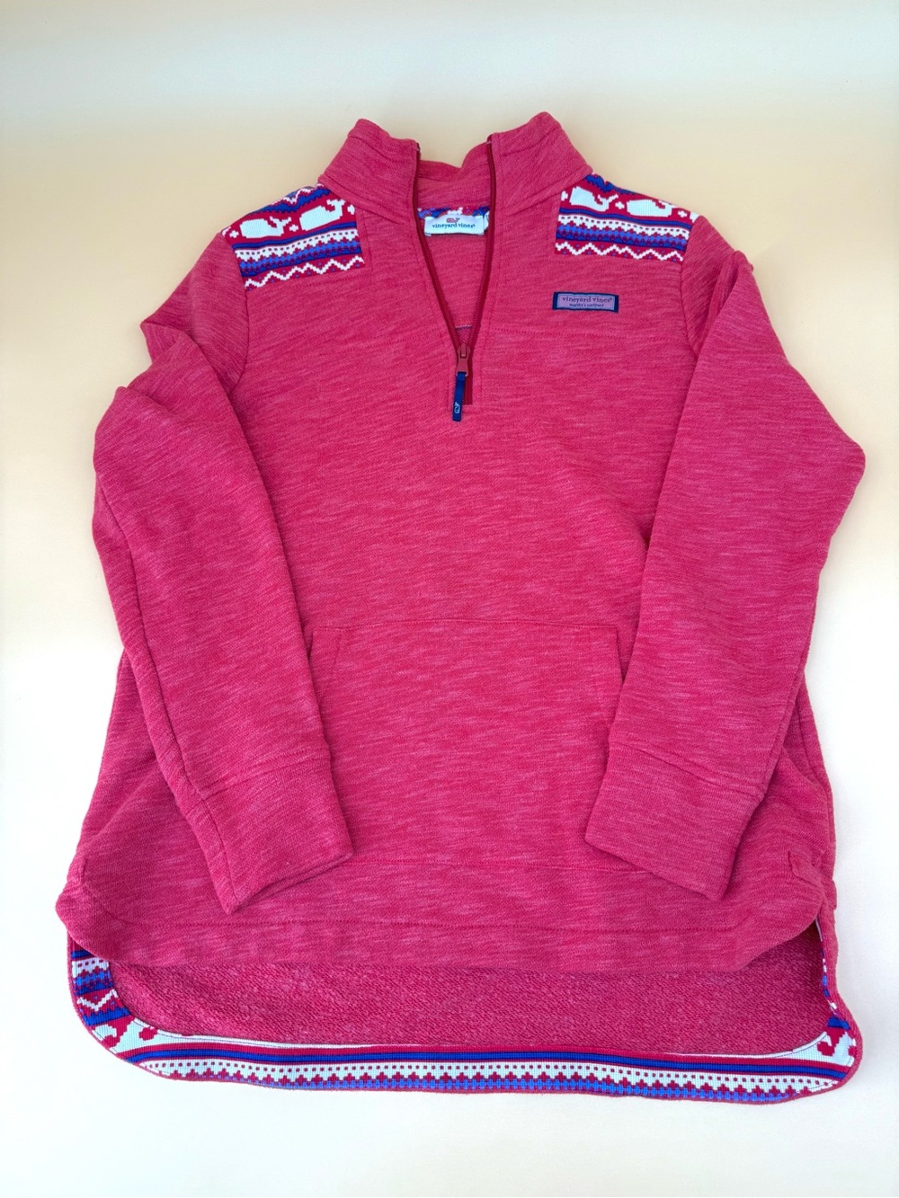 Vineyard Vines Red Half-Zip Pullover with Nordic Trim